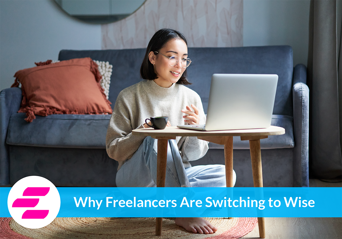 Freelancer working from home on a laptop with coffee, illustrating why freelancers are switching to Wise for international payments