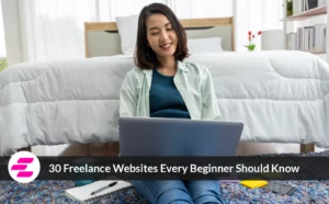 Young woman working on a laptop from home, sitting on the floor beside her bed, representing freelance work, remote jobs, and beginner-friendly freelance websites.